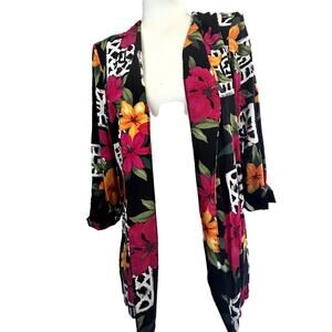 Just Amanda  Vintage size 10 over shirt open 3/4 sleeves USA Rayon black print